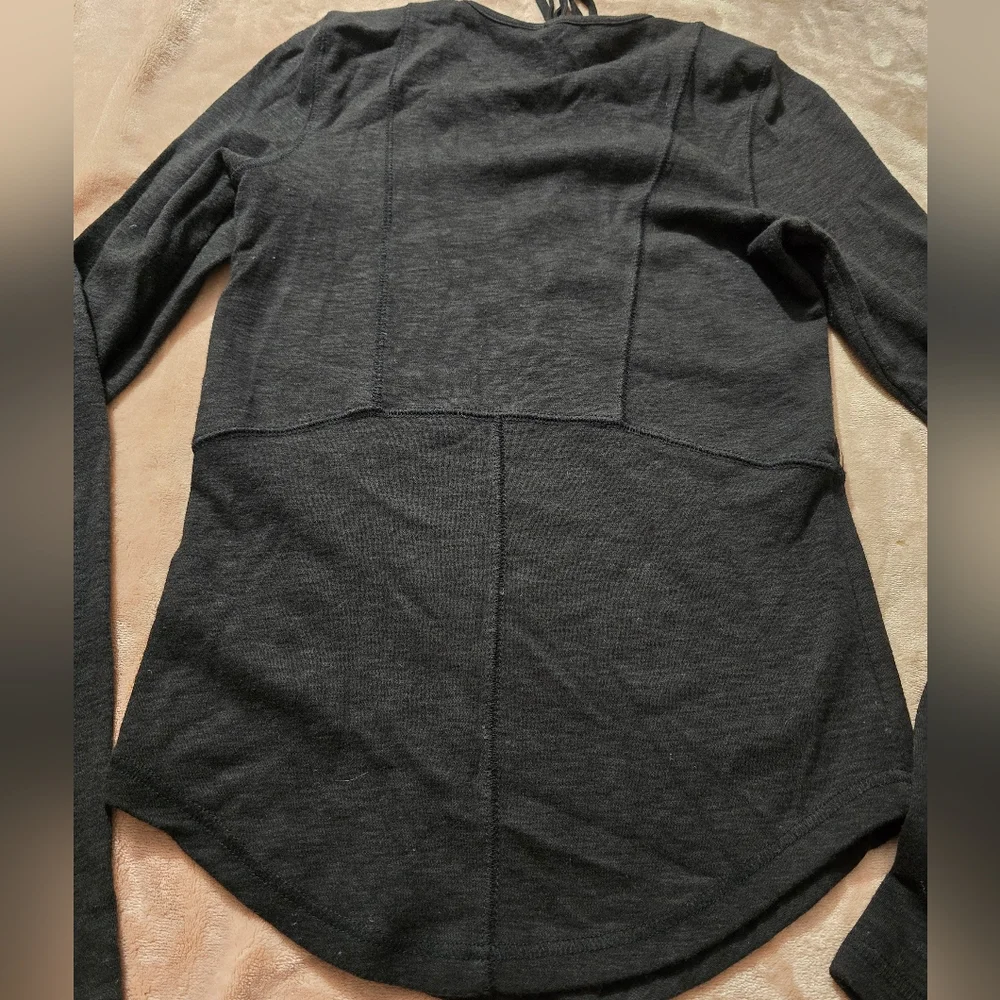 Free People Black Cotton Lucky Lace Up Long Sleeve Criss Cross Tie Front Tee S